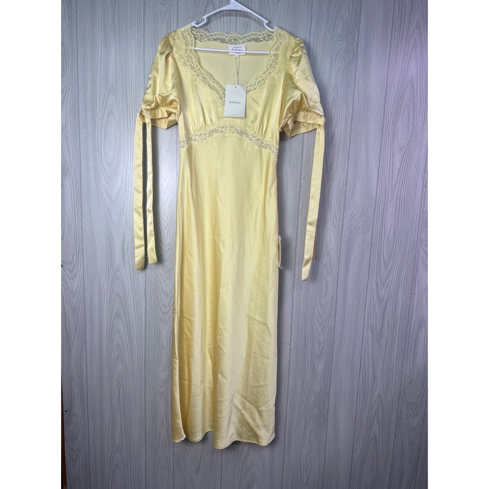 Bohme Amanda Lace Trim Maxi Dress In Butter Yellow Size M New With Tags